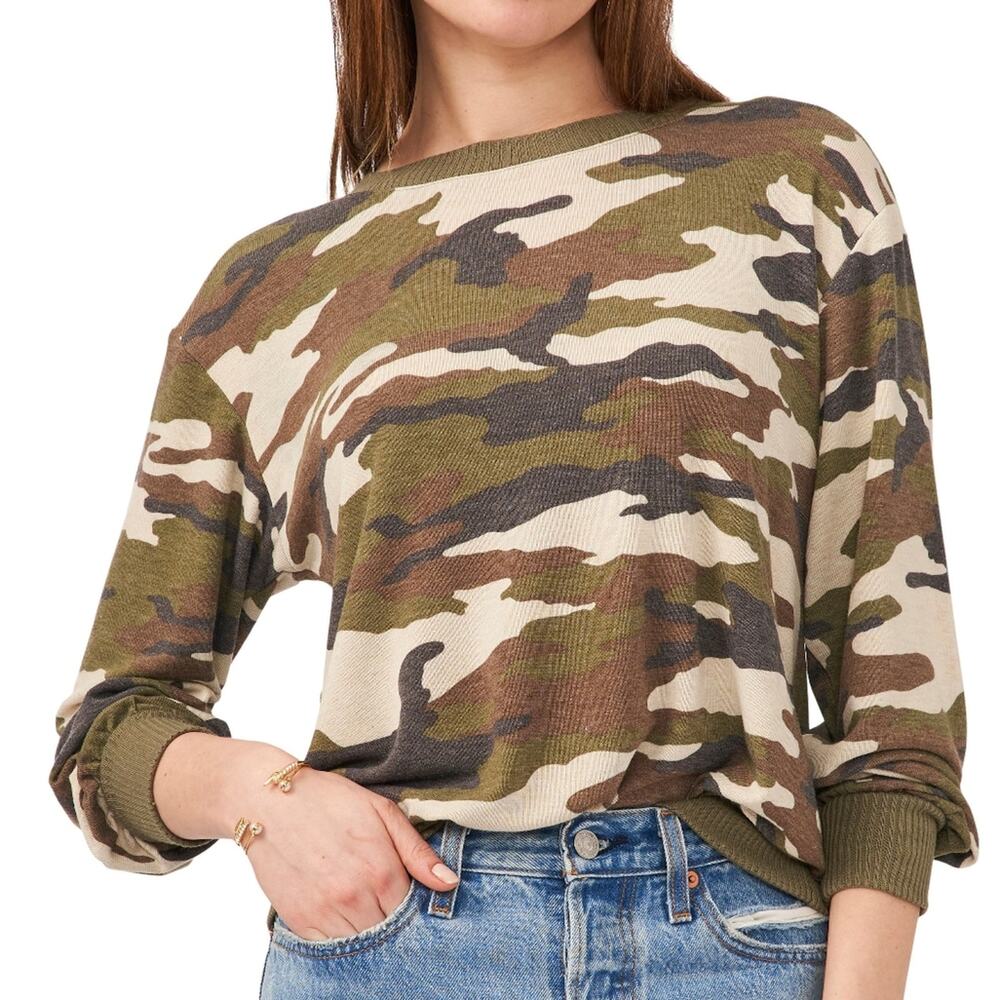1.STATE Tie Back Sweatshirt AVENUE CAMO, Size Large